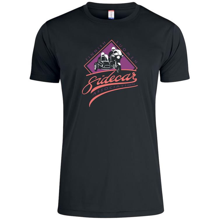 Miesten tekninen t-paita Suomen Sivuvaunuyhdistys logolla