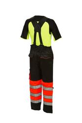 Huomiov&auml;riset talvivy&ouml;t&auml;r&ouml;housut olkaimilla puna/musta