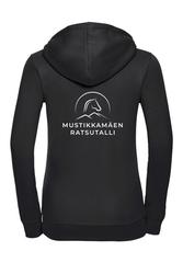 Naisten vetoketjuhuppari Mustikkam&auml;en ratsutalli logolla