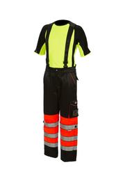 Huomiov&auml;riset talvivy&ouml;t&auml;r&ouml;housut olkaimilla puna/musta