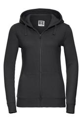 Naisten vetoketjuhuppari Mustikkam&auml;en ratsutalli logolla