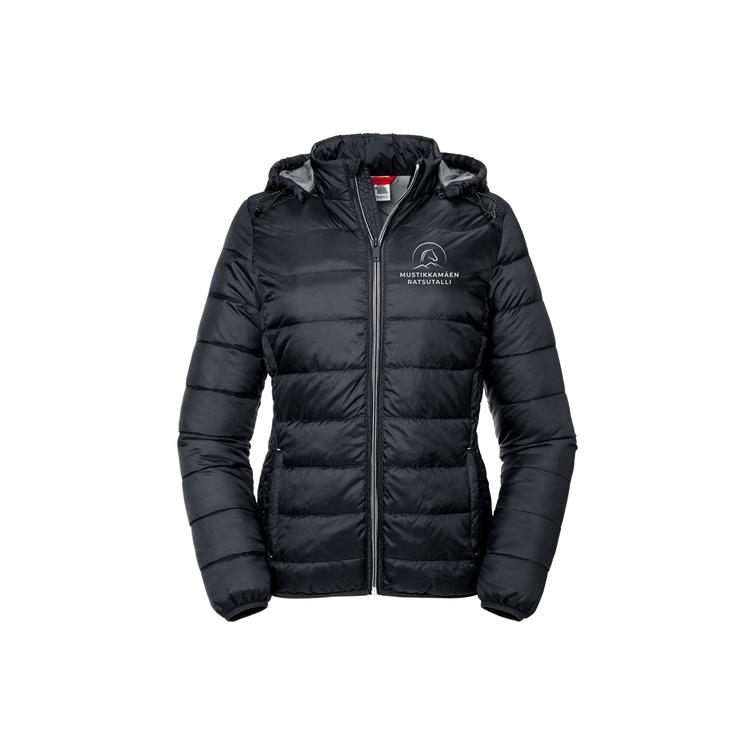 Naisten kevyt toppatakki Mustikkam&auml;en ratsutalli logolla