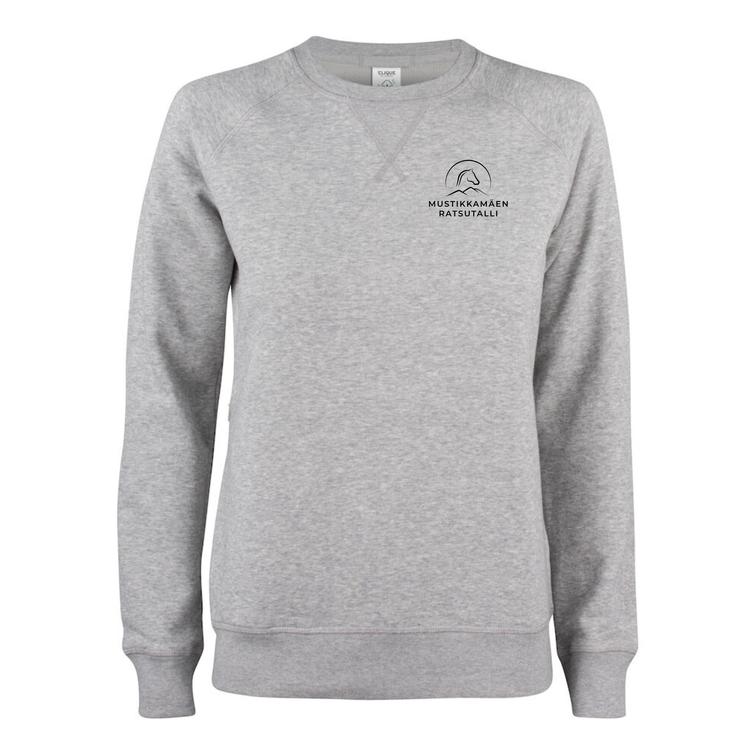 Naisten organic college Mustikkam&auml;en ratsutalli logolla