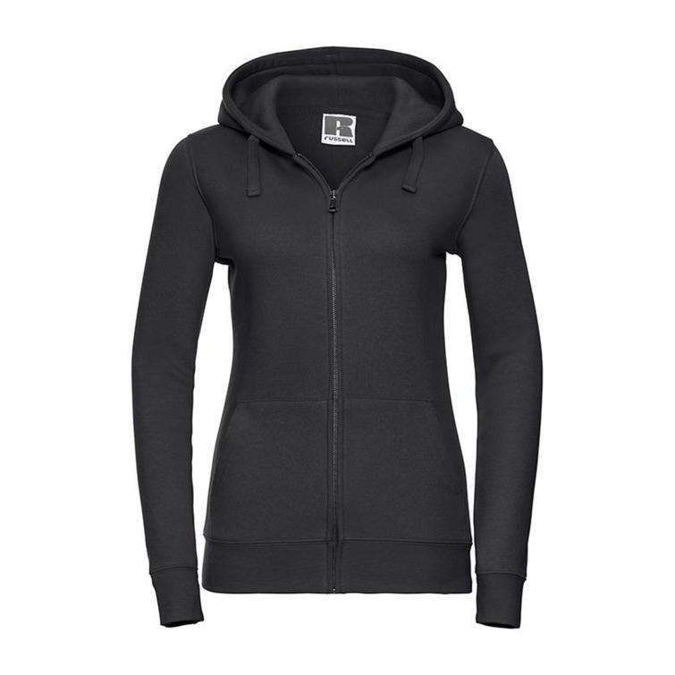 Naisten vetoketjuhuppari Mustikkam&auml;en ratsutalli logolla