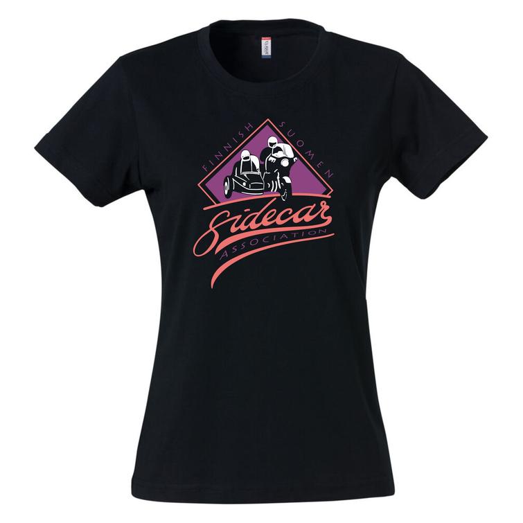 Naisten t-paita Suomen Sivuvaunuyhdistys logolla