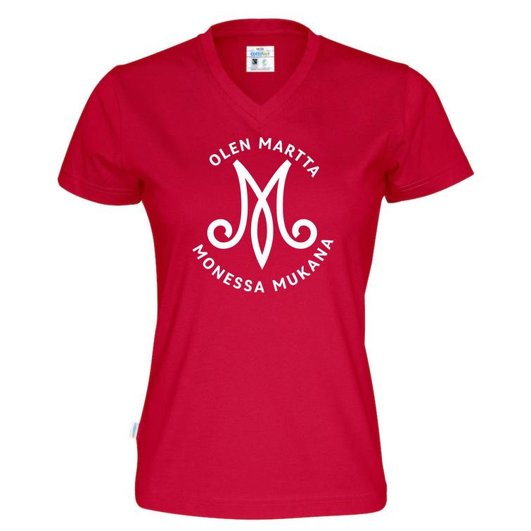 Naisten v-aukollinen t-paita M-Monessa mukana logolla