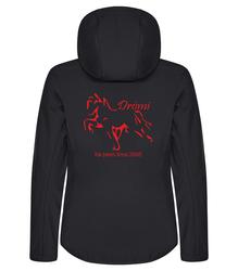 Naisten hupullinen softshell takki Drómi logolla