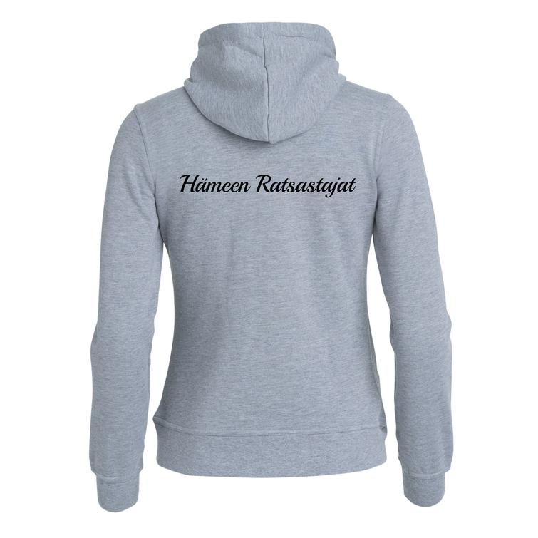 Naisten vetoketjuhuppari Hämeen Ratsastajat logolla
