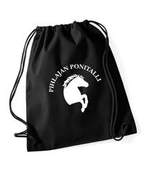 Puuvilla jumppapussi Pihlajan ponitalli logolla