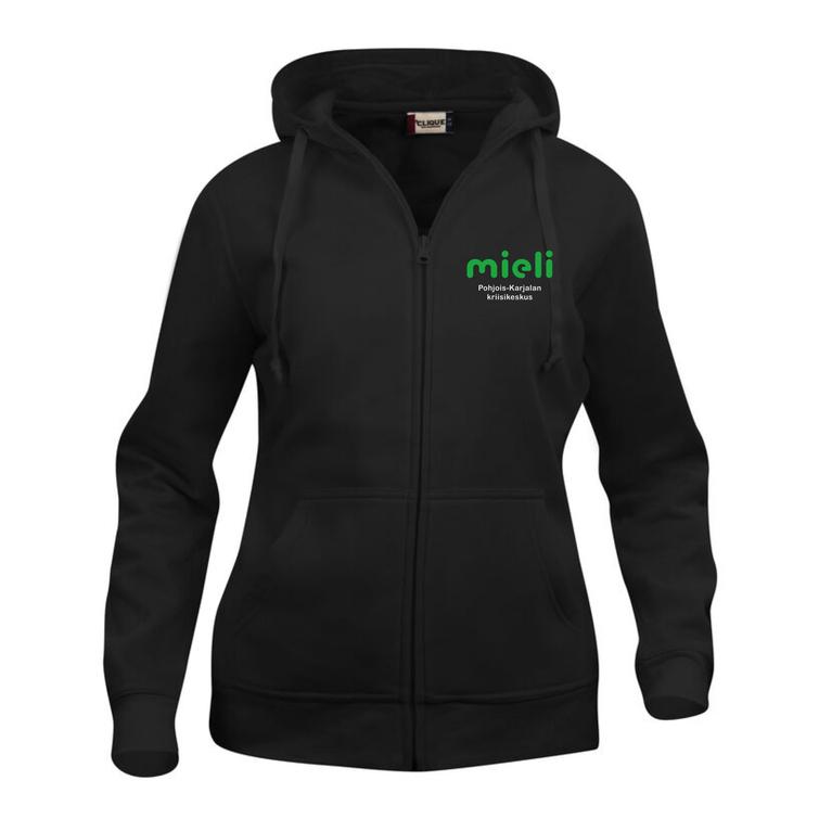 Naisten vetoketjullinen huppari Mieli logolla
