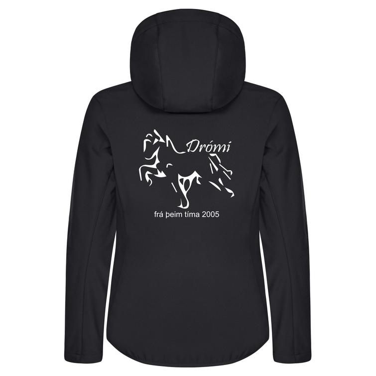 Naisten hupullinen softshell takki Drómi logolla