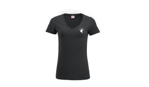 Naisten v-aukollinen strech t-paita Pihlajan ponitalli logolla